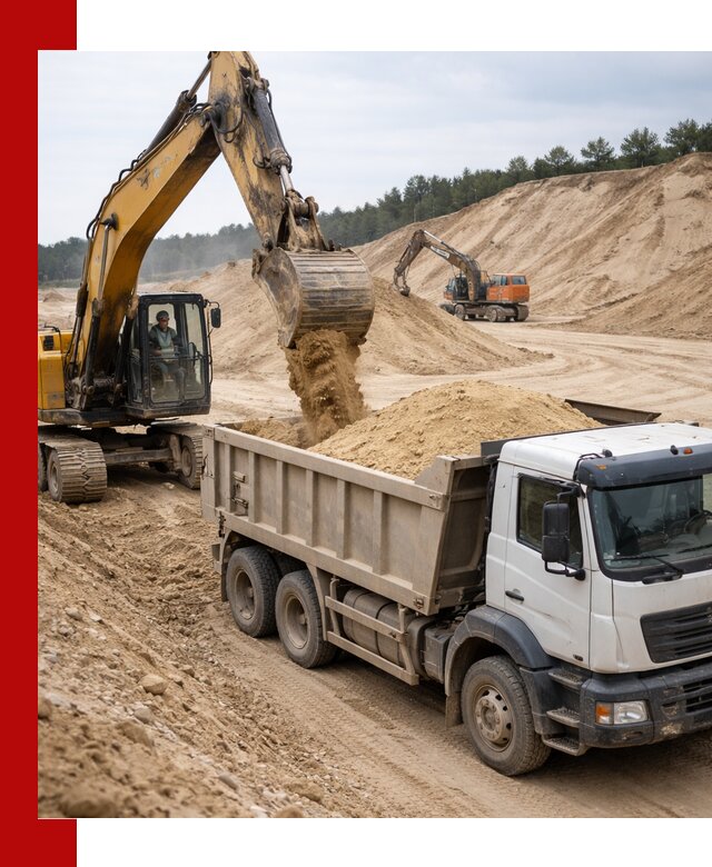 Доставка карьерного песка с самосвалами и разгрузкой в Домодедово