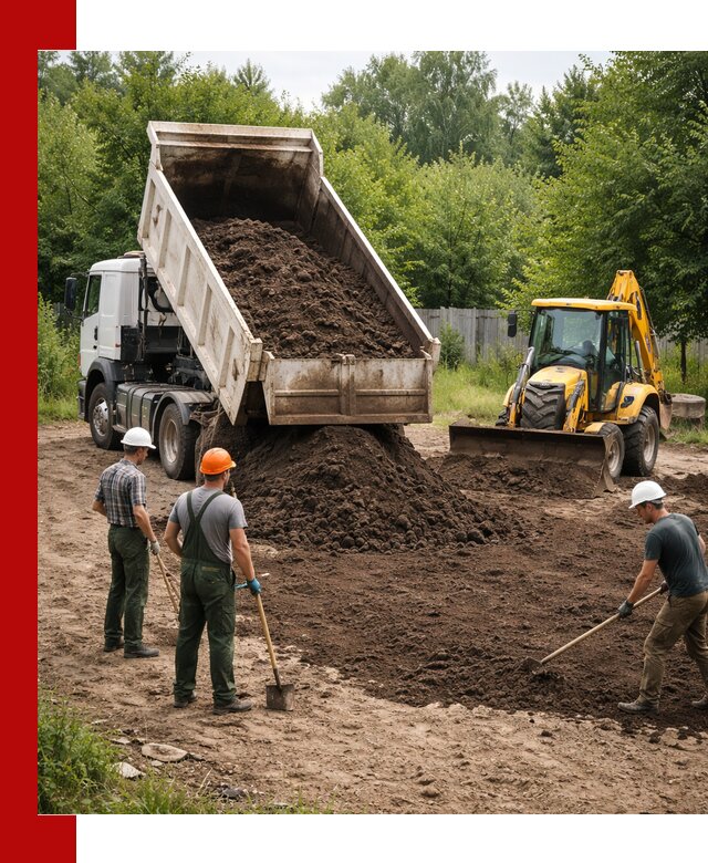 Доставка и укладка грунта для выравнивания участка в Домодедово