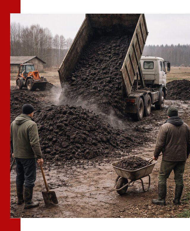 Доставка низинного торфа с разгрузкой и доставкой в Домодедово