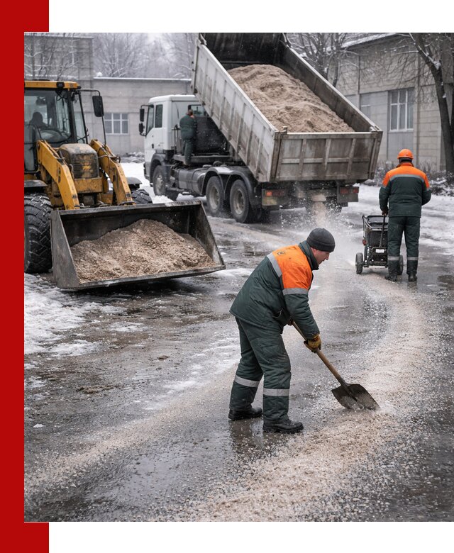 Реагент против гололеда с доставкой и нанесением в Домодедово