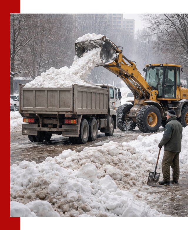 Вывоз снега грузовой техникой в Домодедово оперативно и чисто