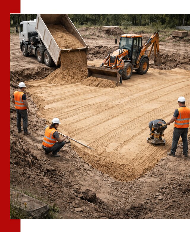 Устройство песчаной подушки для фундаментов и дорог в Домодедово